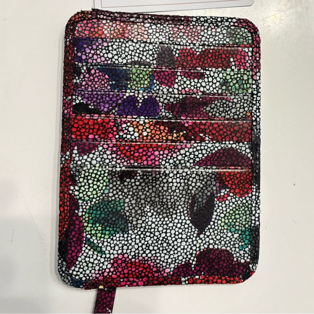 new Lodi's crackled leather small wallet multicolor